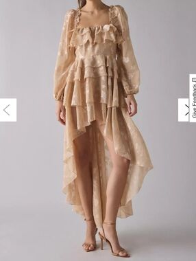 For Love And Lemons Colette Satin Burnout Ruffle High Low Dress